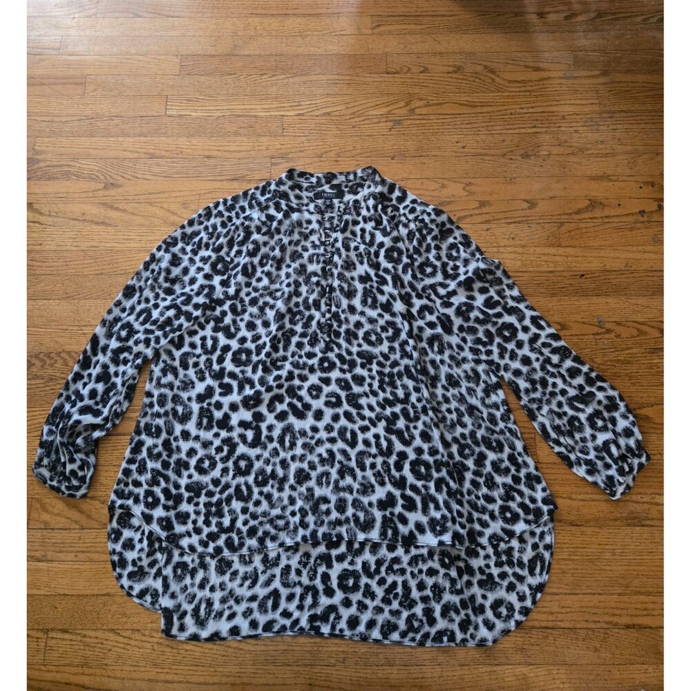 Isaac Mizrahi Womens Animal Print Long Sleeve Popover Blouse Size XL